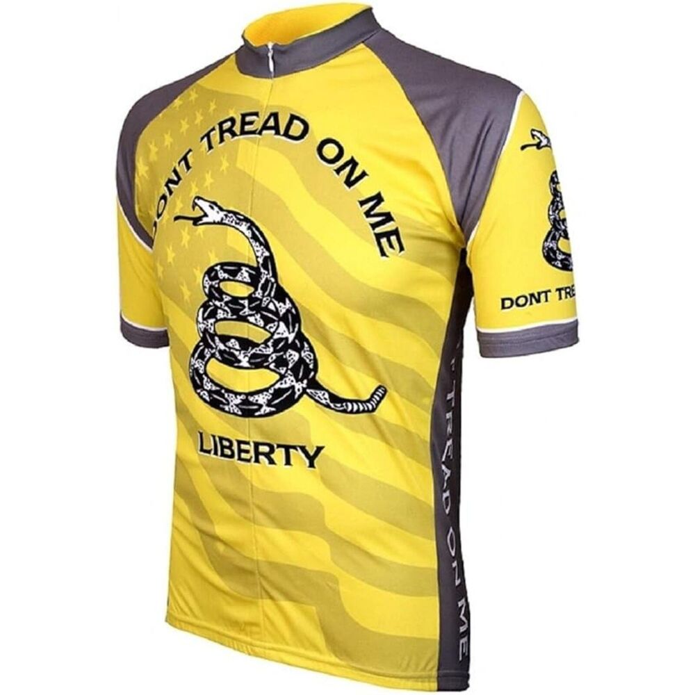 New Don't Tread on Me Cycling World Jerseys Size Large Yellow Gray Wicking
